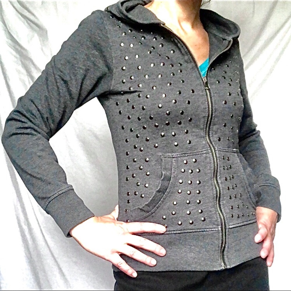 Hot Topic Grey Studded Hoodie XS - Picture 3 of 10